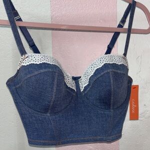 Colsie Denim Bralette with Lace Detail